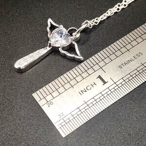 925 Silver Necklace w/ CZ Diamond Angel Wings Cross Anniversary Birthday Gift
